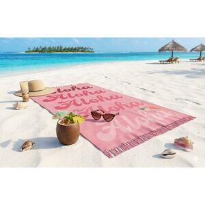MODA NWT Aloha Rectangle Beach Towel Fringe BLANKET  Pink Red Pool Cruise large